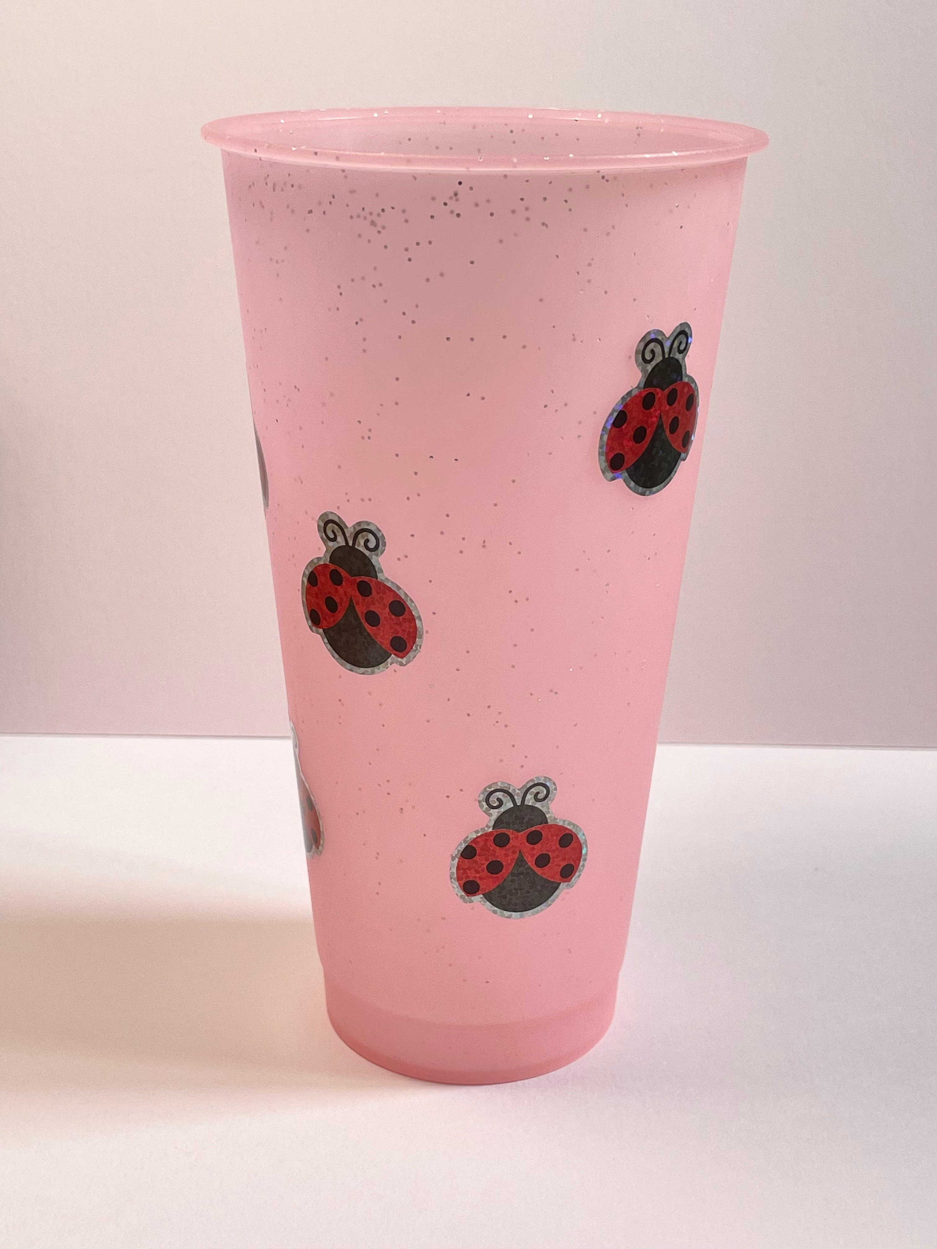 Pink ladybird tumblers (700ml comes with lid and straw)