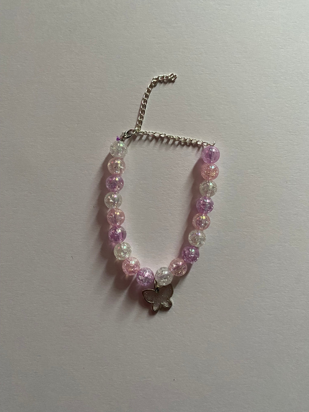 Sparkly sliver chain butterfly charm bracelet.