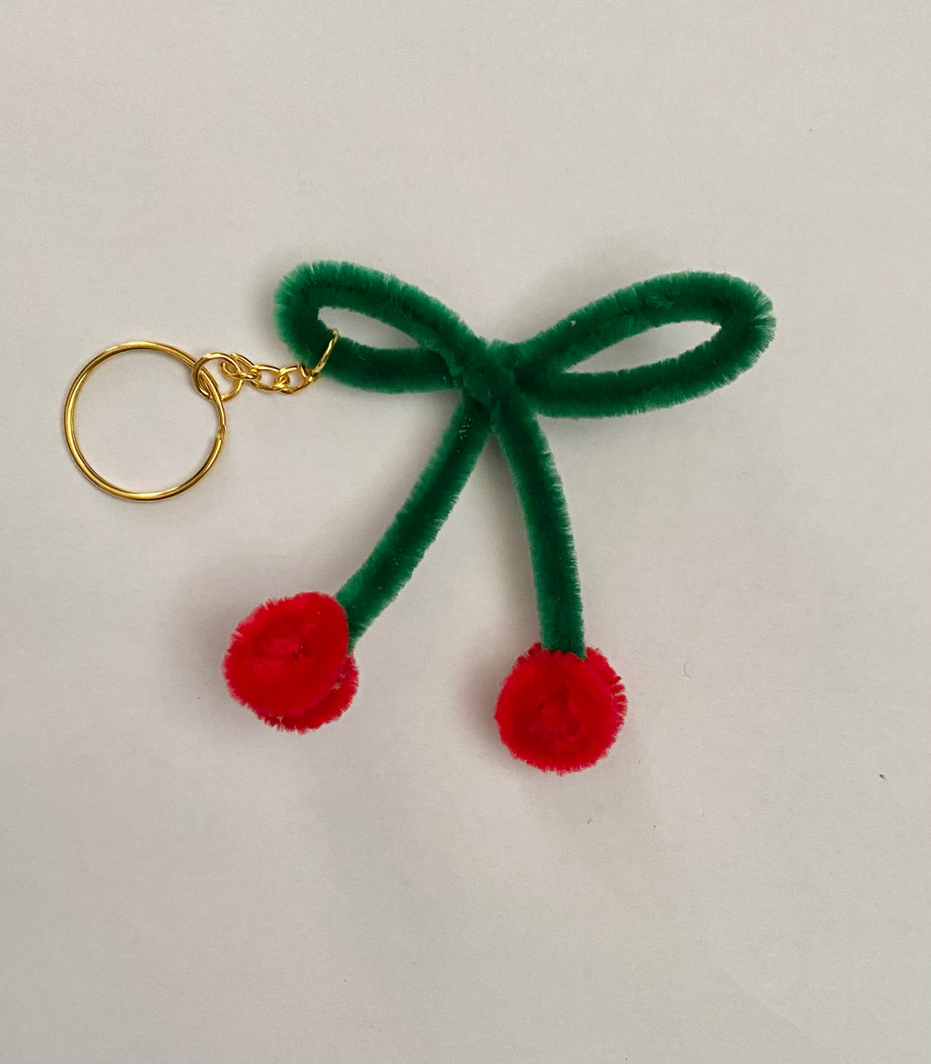 Red and green simple cherry pipe cleaner keychain 