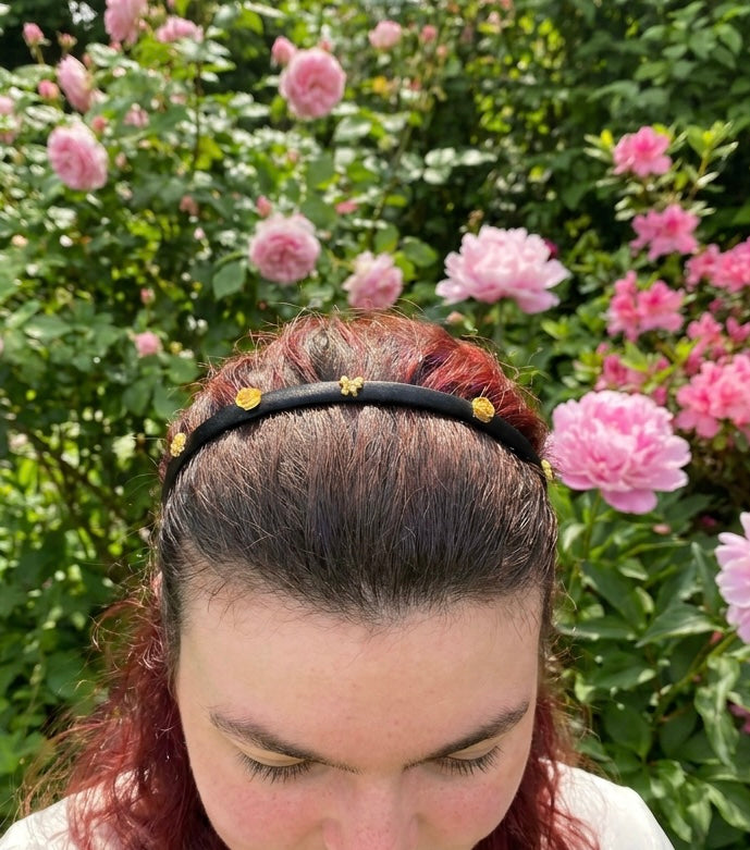 Black and gold butterfly and rose headband